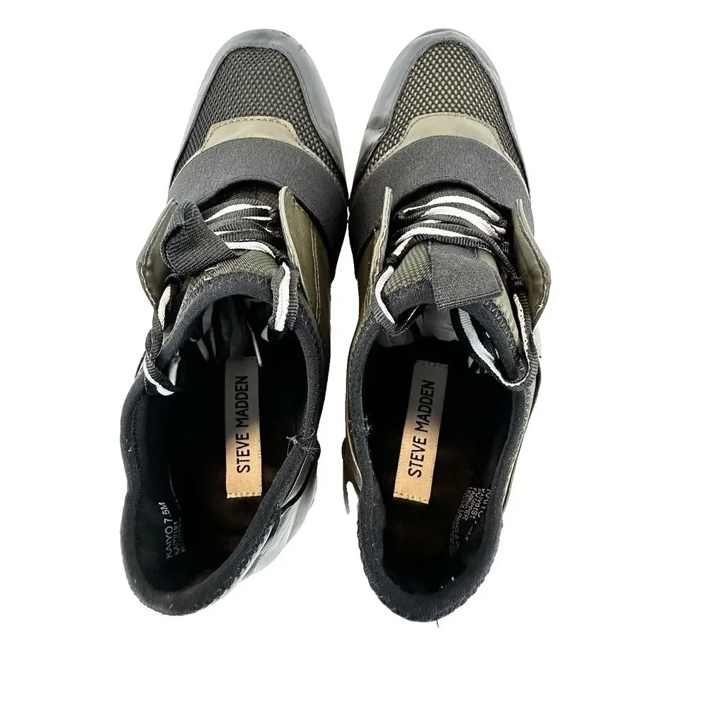 Steve Madden Women's 7.5M - Green & black PU leather sneaker casual shoes KAIYO